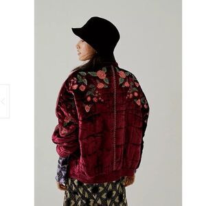 Free People x Anna Sui Rose Garden Velvet Embroidery Dolman Quilted Jacket New M